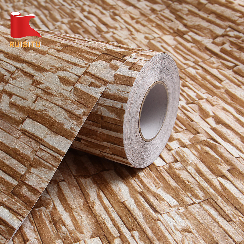 宏泰厂家批发 加厚文化石宿舍餐厅酒店会所装修背景仿砖自粘墙纸|ms
