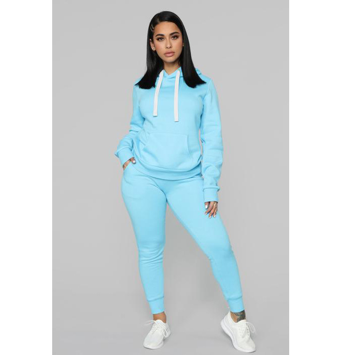 solid color drawstring hoodie slim sweatpants two-piece sets NSMRF138905