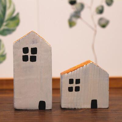 青木凡木質簡約小房子桌面擺件創意家居飾品兒童房裝飾工藝品