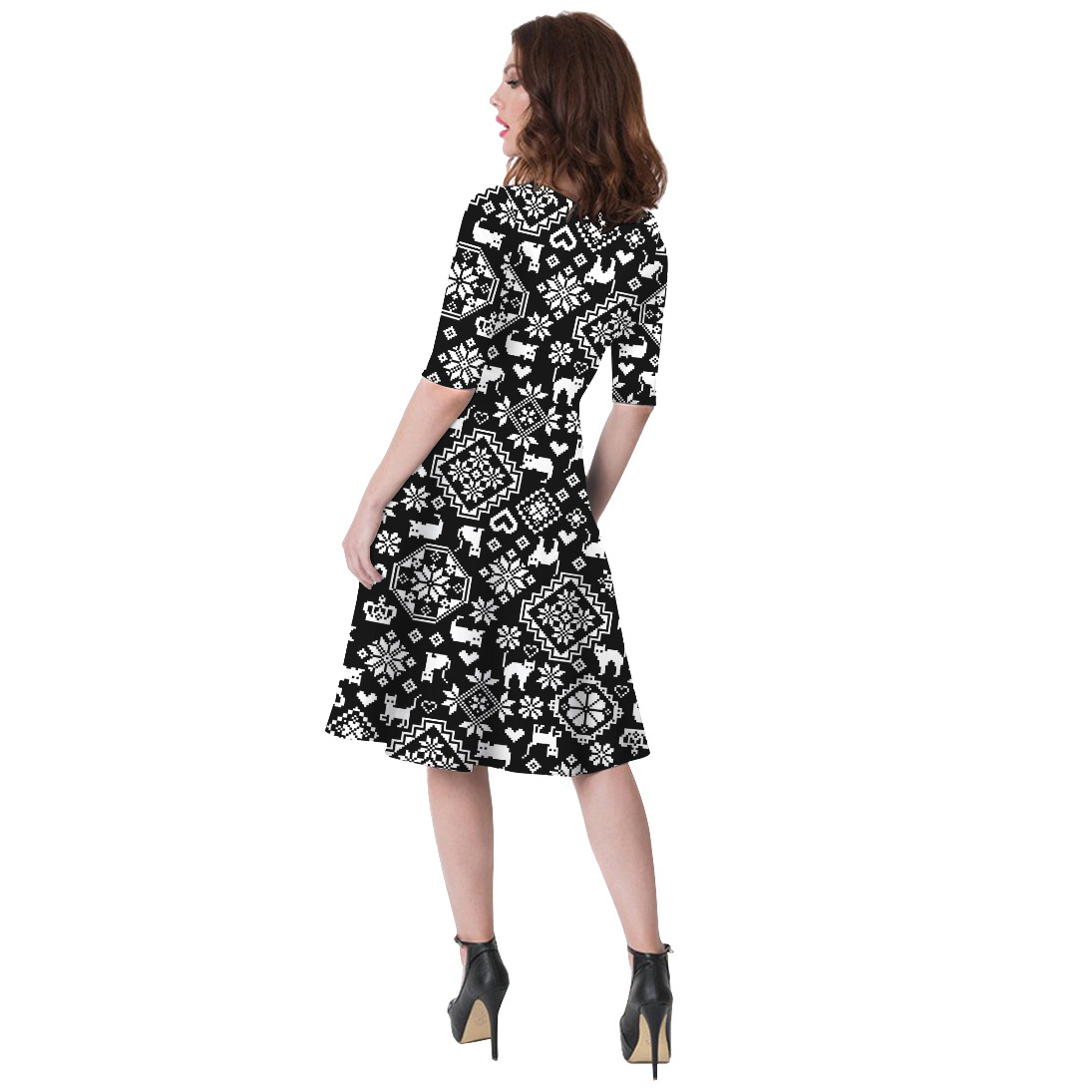 Women s Letter Digital Print Mid-Sleeve Round Neck Dress nihaostyles wholesale Christmas costumes NSMID78954