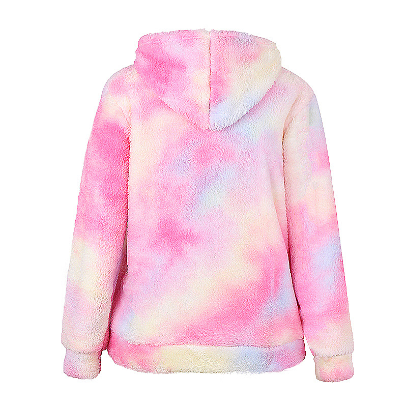 tie-dye printing long-sleeved hooded zipper velvet jacket   NSKX12294