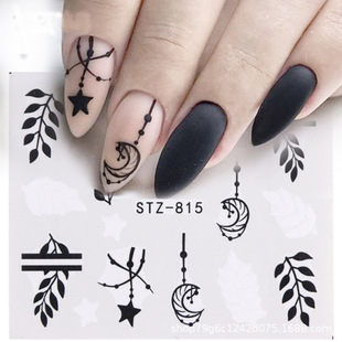 Cross-border supply nail art watermark sticker black flower pendant star pattern personalized trend nail service direct supply