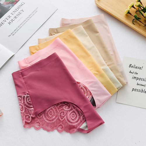 Women's Seamless Underwear Summer Feminine Ice Silk Fabric Lace Breathable Mid-waist Cotton Briefs
