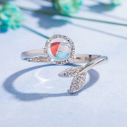 Korean version of the forest sweet ring mermaid tears moonstone micro-set ring women's opening adjustable beautiful versatile ring