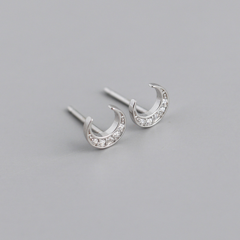 Simple Style Moon Sterling Silver Inlay Zircon Ear Studs 1 Pair display picture 5