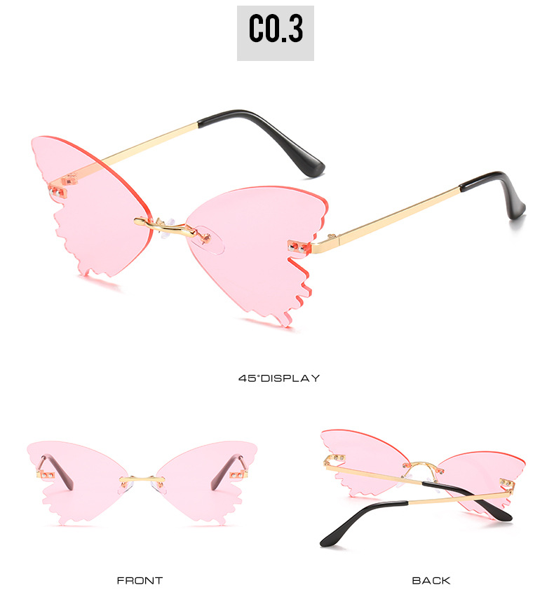 Solid Color Pattern Hip-Hop Novelty Solid Color PC UV400 Protection Butterfly Frame Frameless Women's Sunglasses