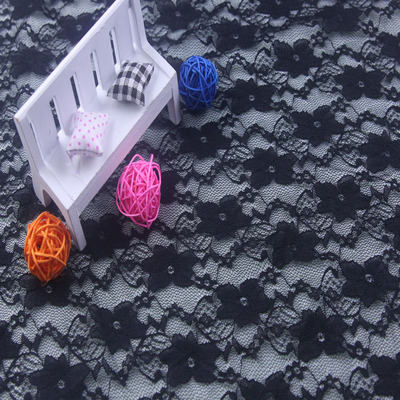 廠家彈力蕾絲面料小梅花黑白色蕾絲台布淘寶婚慶白色蕾絲布批發