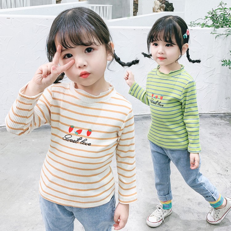 Girls long-sleeved t-shirt 2020 new pattern spring clothes children Korean Edition Western style jacket Thin section leisure time stripe Base coat