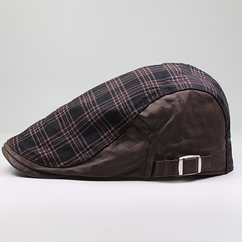 Karierte Baskenmütze für Herren, farbig, lässig, Entenzunge, modischer Baumwoll-Sonnenschutz und Sonnenschutz-Malerhut_voghion.com