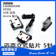 USB 3.1 micro 母座  立式贴片脚 2固定脚 带盖 5P5C迈克 180度