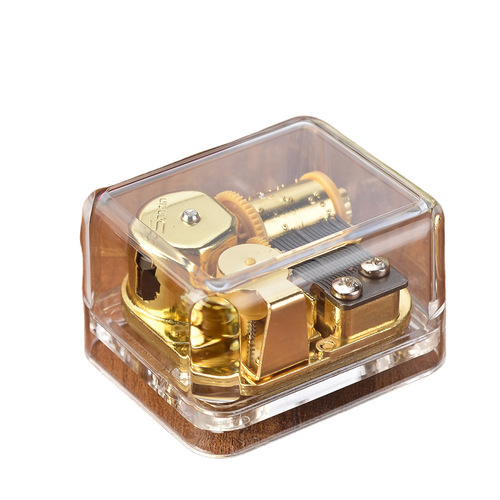 Transparent gold-plated hair movement acrylic square music box creative gift music box home decoration