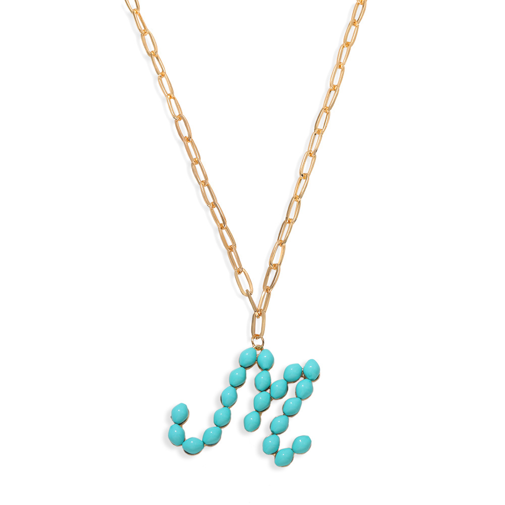 Étoile Sauvage Perle Lettre Long Pendentif Collier Simple Turquoise Perles Rondes Accessoires À La Mode En Gros Nihaojewelry display picture 10