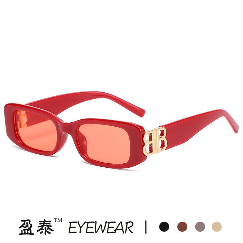 新款B家欧美复古小框太阳镜女网红街拍方形墨镜跨境百搭太阳眼镜