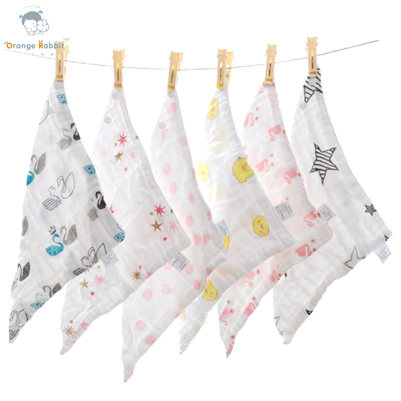 baby triangle Saliva towel four layers pure cotton Gauze Cartoon printing waterproof children Snaps Bib Rice pocket