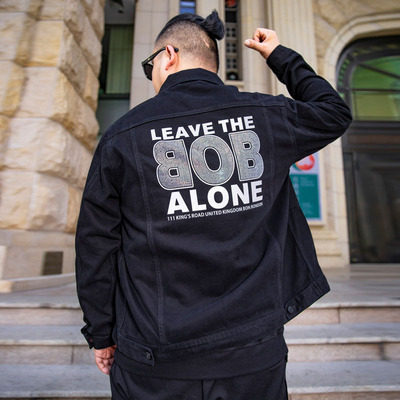 潮牌加肥加大码牛仔外套男印花烫钻宽松胖子工装夹克胖人上衣|ru