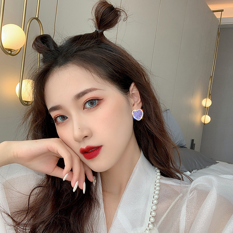 Korea 925 Silver Needle Purple Bright Diamond New Trendy Korean Women's Wild Earrings display picture 8