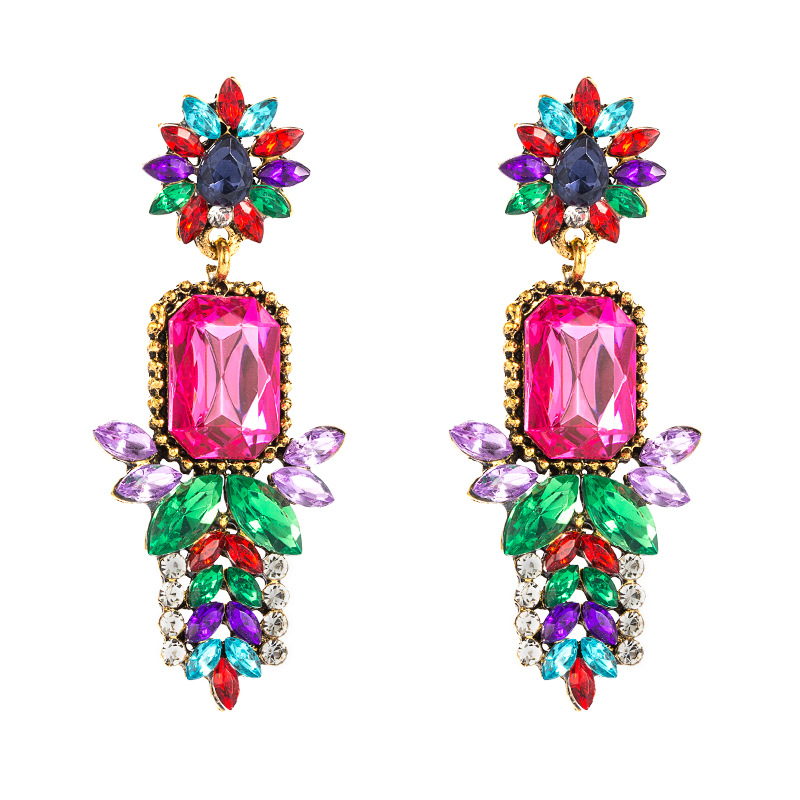 23g Weight Artificial Gemstones Inlay Material Earrings Classification Housewarming, Anniversary, Business, Wedding, Travel, Birthday, Festival Occasion Alloy Material Flower Pattern Women'S Gender Diamond Design Fashion Style Coffee, White, Black Color Fashion Flower Diamond Alloy Artificial Gemstones Earrings 10
