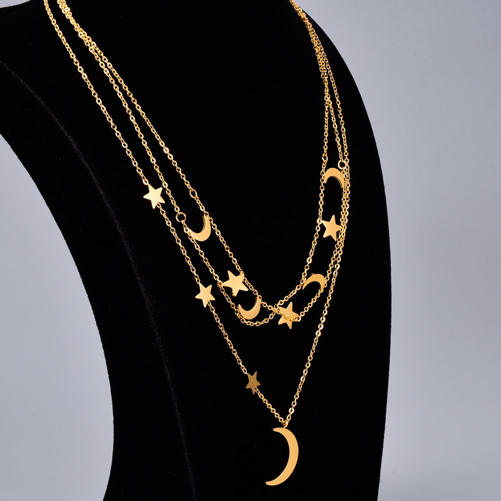 Großhandel Schmuck Stern Mond Anhänger Mehrschichtige Titanstahl Halskette Nihaojewelry display picture 12