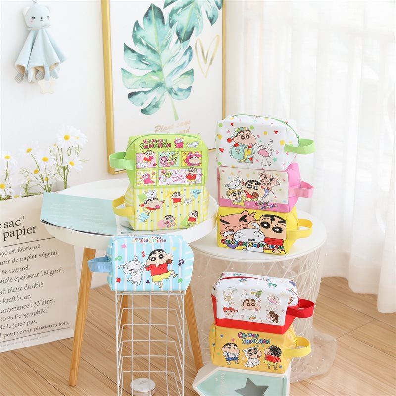 3D Handheld Cosmetic Storage Bag with Totoro and Shin-chan Leather Waterproof Student Pencil Stationery Storage Bag