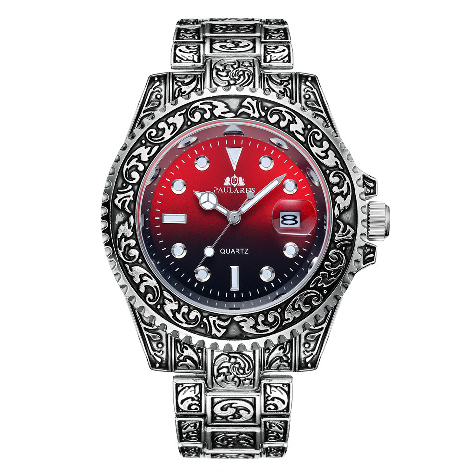 Montre homme à quartz sculptée avec calendrier fantôme d'eau lumineuse MONTRE À QUARTZ_voghion.com