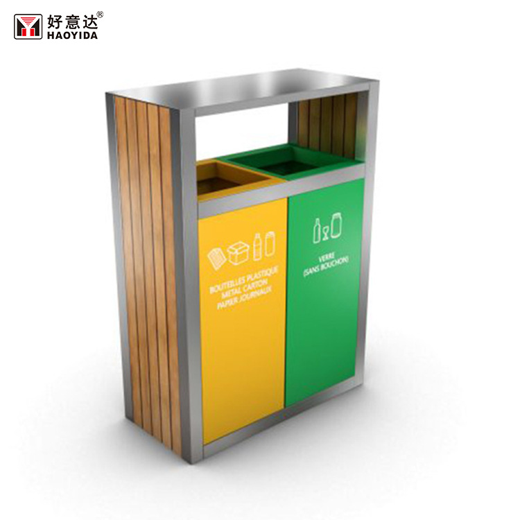 户外木质f分类垃圾桶 景区街道不锈钢双桶垃圾箱 公园创意果壳箱