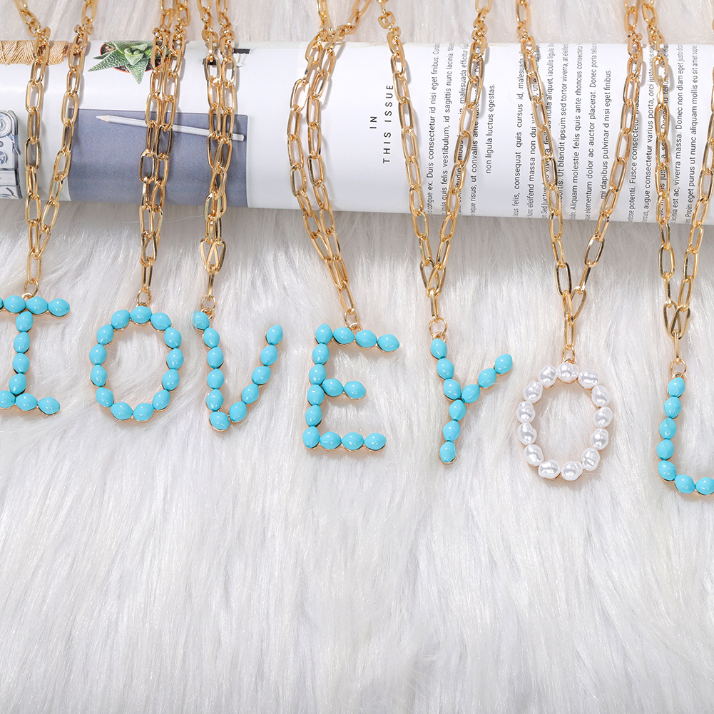 Étoile Sauvage Perle Lettre Long Pendentif Collier Simple Turquoise Perles Rondes Accessoires À La Mode En Gros Nihaojewelry display picture 17