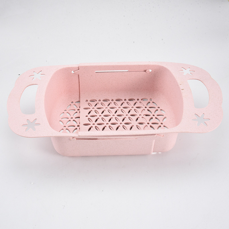 Estante de almacenamiento de fregadero de cocina cesta de drenaje retráctil hogar cesta de lavado de frutas y verduras paja de trigo tazón de plástico estante de palillos