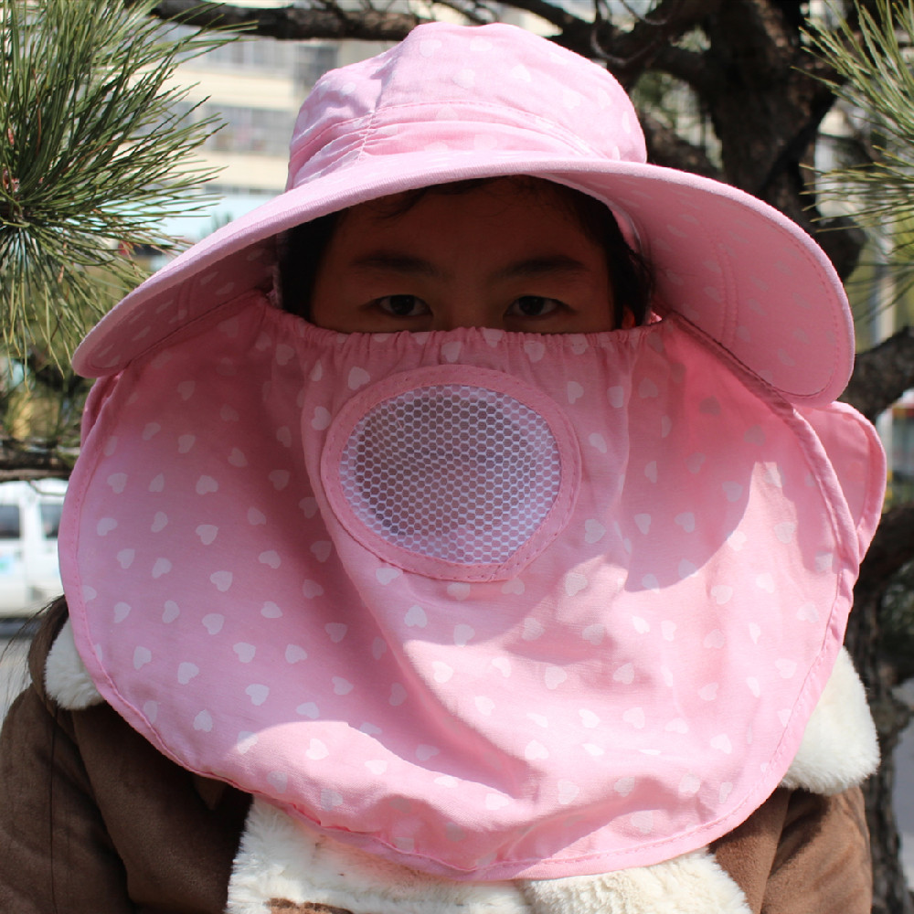 大沿遮阳帽女夏涤棉桃心防紫外线遮脸百搭户外骑车帽子采茶太阳帽|ru