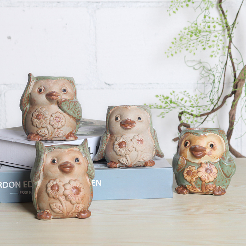 Japanese and Korean European Style Ceramic K Glaze Flower Pot Animal Series Simple Style Fleshy Plant Ceramic Flower Pot for Baby Penguin Japanese and Korean European Style Ceramic K Glaze Flower Pot Animal Series Simple Style Fleshy Plant Ceramic Flower Pot for Baby Penguin