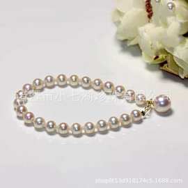 4-5mm迷你淡水珍珠 搭配大珠7.5-8mmm正圆无暇手链18k金