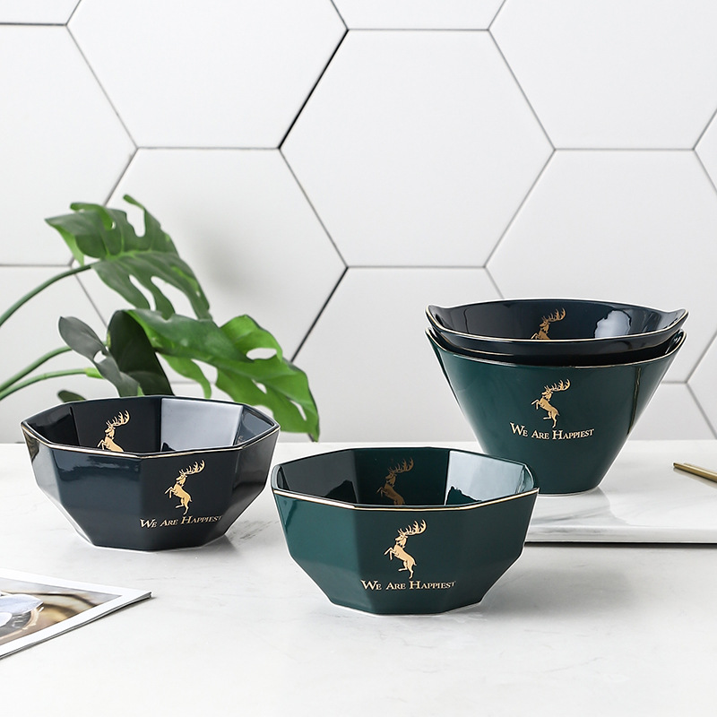 Nórdico simple moderno personalizado hogar ensalada de frutas tazón de fideos instantáneos tazón de sopa grande cerámica de doble oreja ramen Bucket Bowl