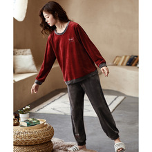 秋冬季睡衣女海岛绒家居服休闲大码套头长袖加绒保暖套装加厚保暖