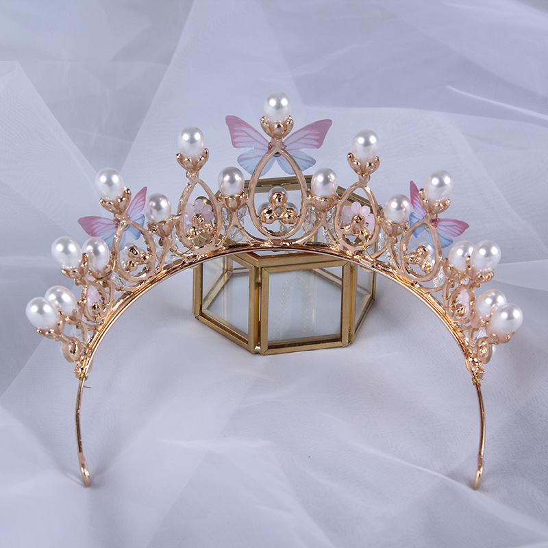 50g Weight Fashion Crown Butterfly Metal Inlay Artificial Pearls Rhinestones Crown