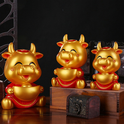 大号招财金牛存钱罐防摔搪胶中式喜庆储蓄罐摆件牛年礼品可印LOGO