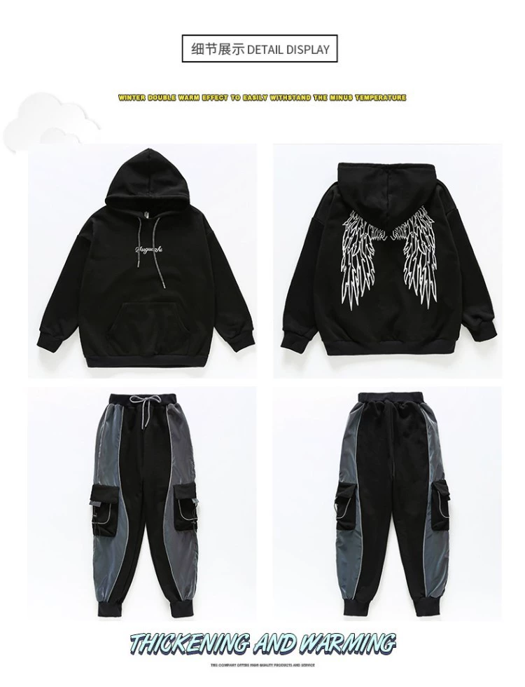 Clothing Sets best of sale Boys Girls Clothing Sets 4-14T Unisex Sports Suit Reflective Hoodies+Pants Street Wear Fashion Hip Hop Kids Teens Clothes Suits designer clothing sets