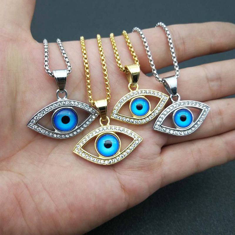 1 Piece Hip-hop Devil's Eye Titanium Steel Inlay Rhinestones Unisex Pendant Necklace display picture 5