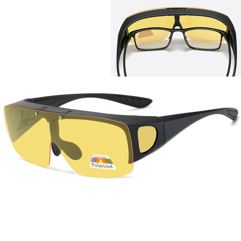 Night vision yellow film upper flip myopia glasses men's and women's sunglasses driver driving glasses color-changing polarized sunglasses