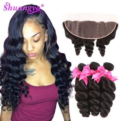 Peruvian hair Loose Wave Bundles With Frontal Remy 100% Human Hair