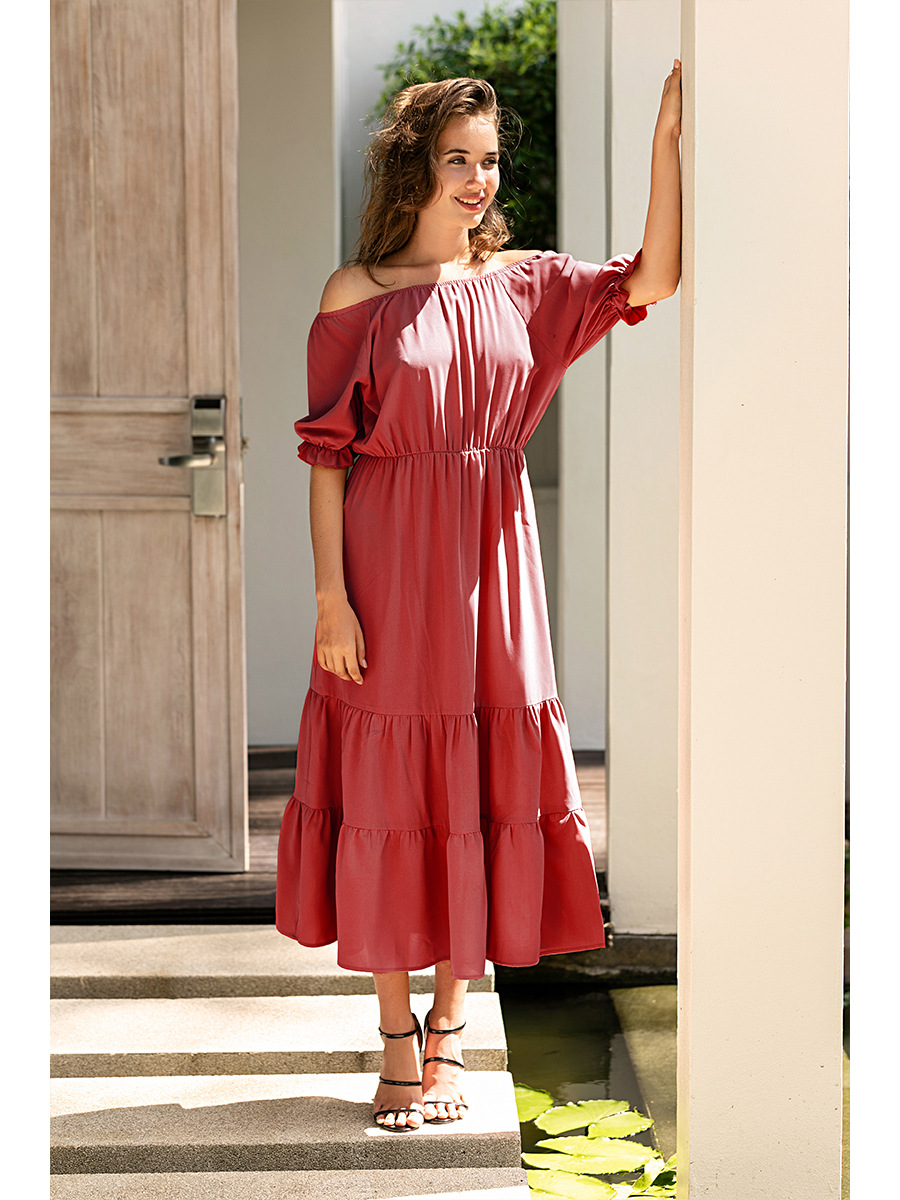 Solid Color One-Piece Round Neck Dress NSAL2101