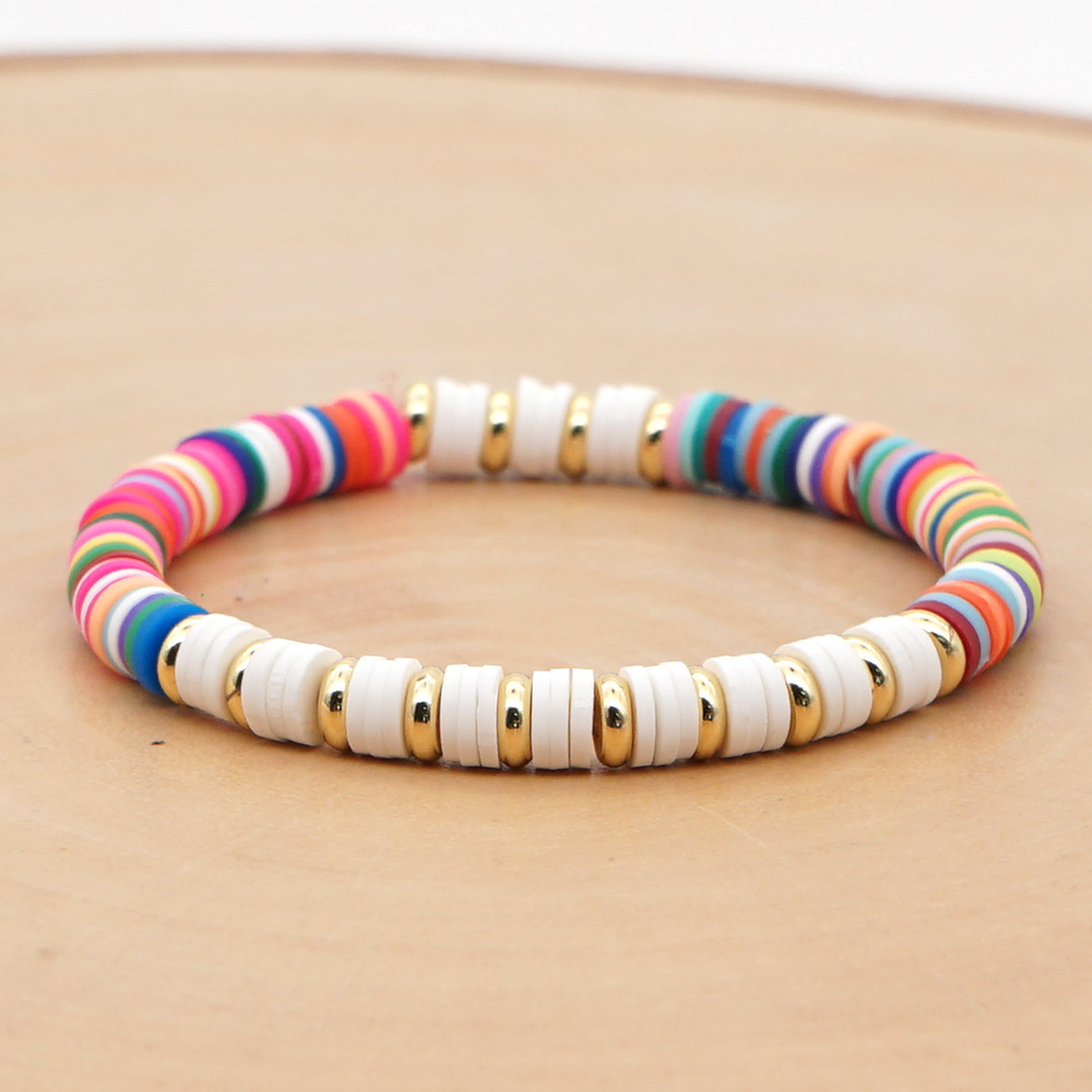 Bohemian Rainbow Color Polymer Clay 6m Bracelet Female Stainless Steel Color Retaining Spacer Ethnic Style Elastic String Bracelet Ornament display picture 1