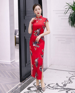 Chinese Dresses Qipao for women robe chinoise cheongsam Double layer short sleeve long cheongsam style retro cheongsam dress