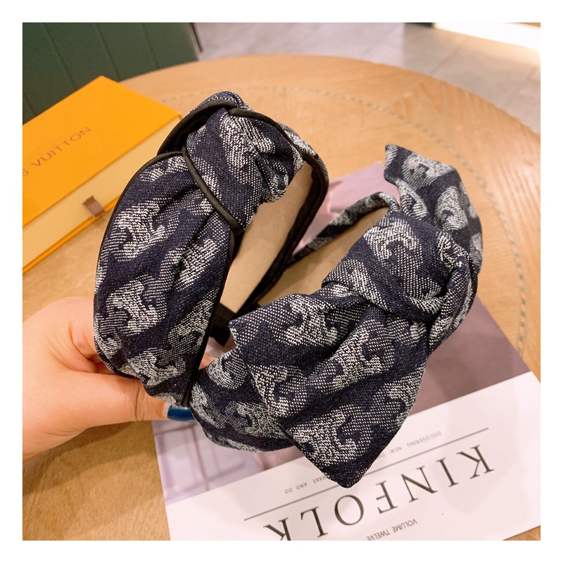 Korea Retro Denim Print Tie-dye Splash Bow Headband display picture 8