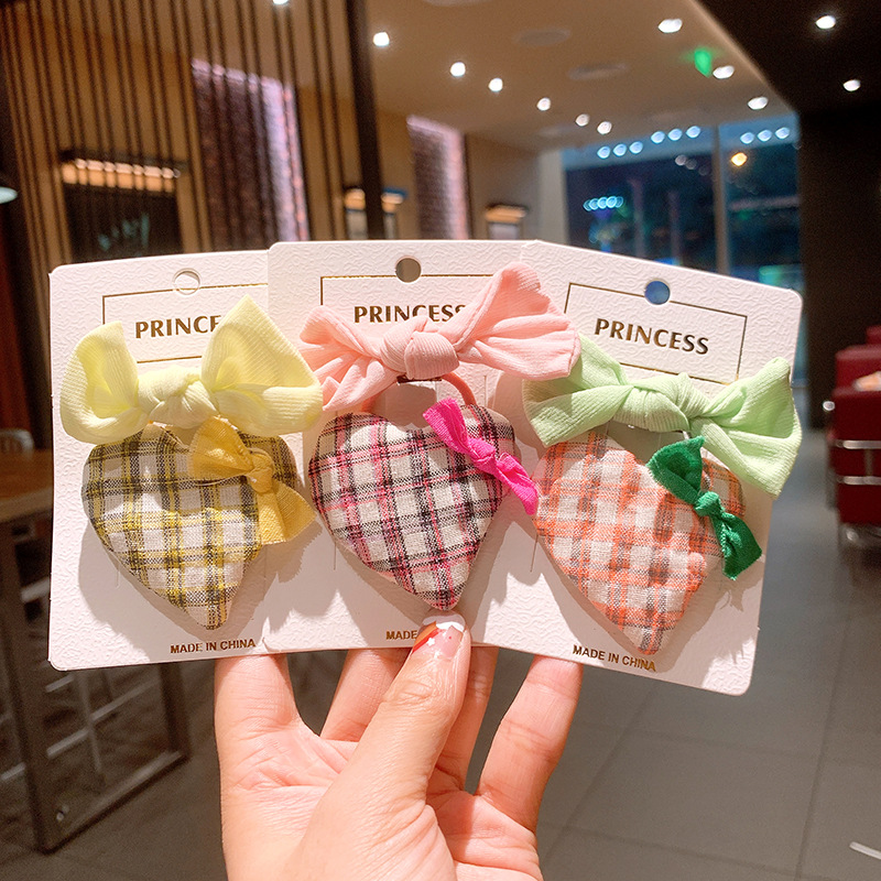 Korean Love Plaid Girls Solid Color Small Bow Children Bb Clip Rubber Band display picture 3