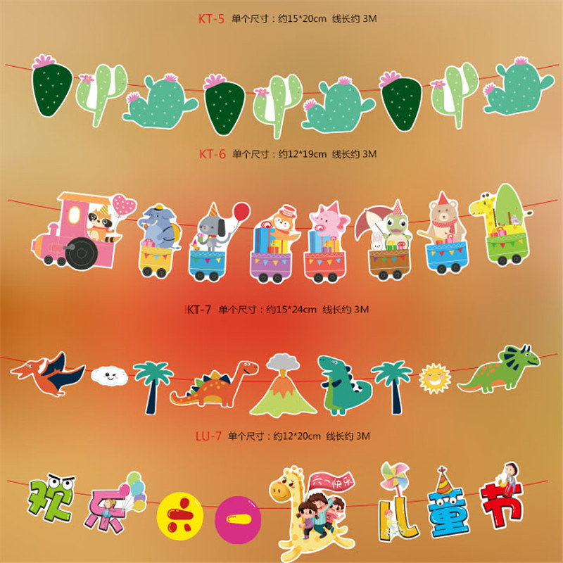Día del niño escuela kindergarten actividad decoración dibujos animados pequeño animal tire bandera fiesta de cumpleaños vestir bandera colorida