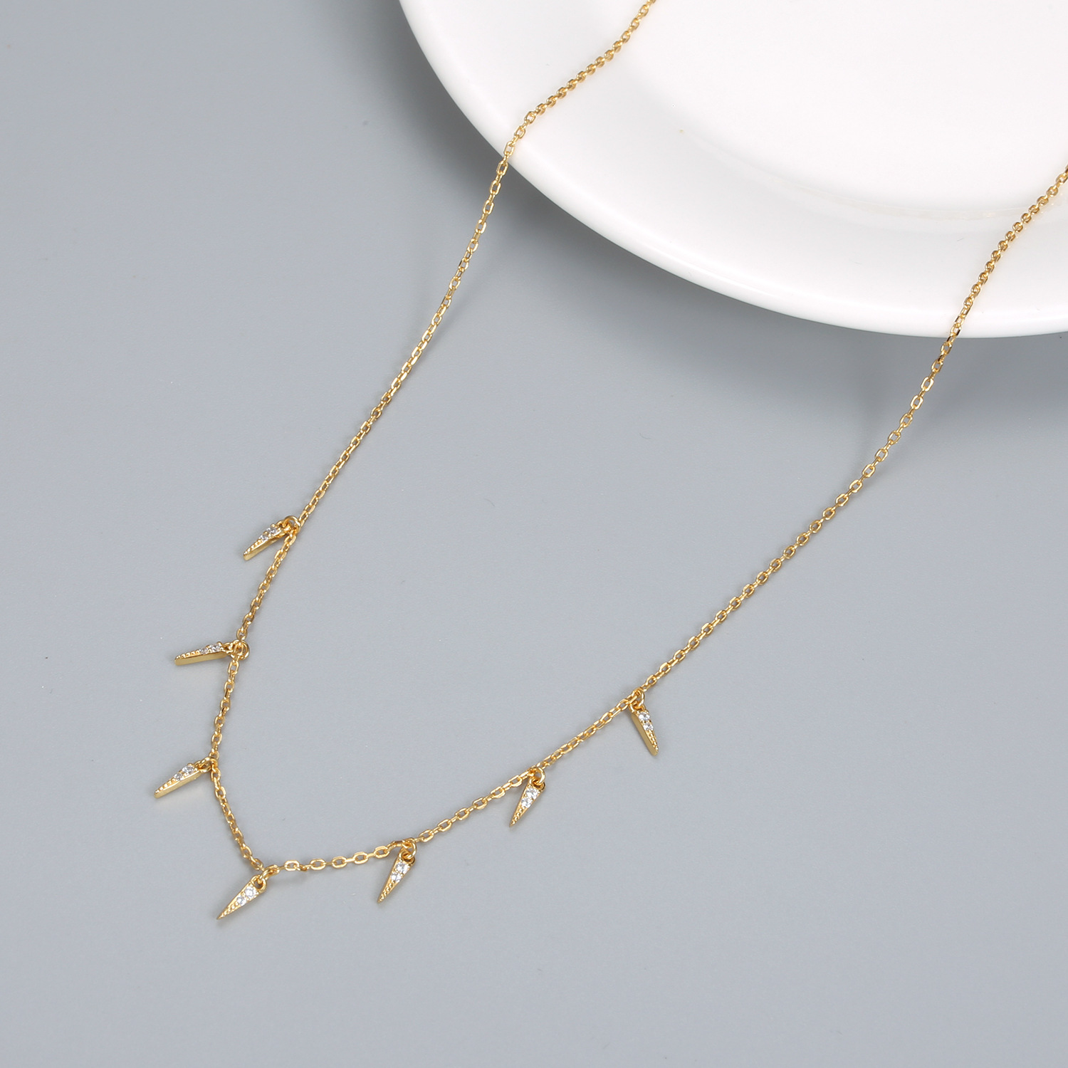 Solid Color Pattern Women'S Gender Inlay Design Simple Style Solid Color Sterling Silver Inlay Rhinestones Necklace