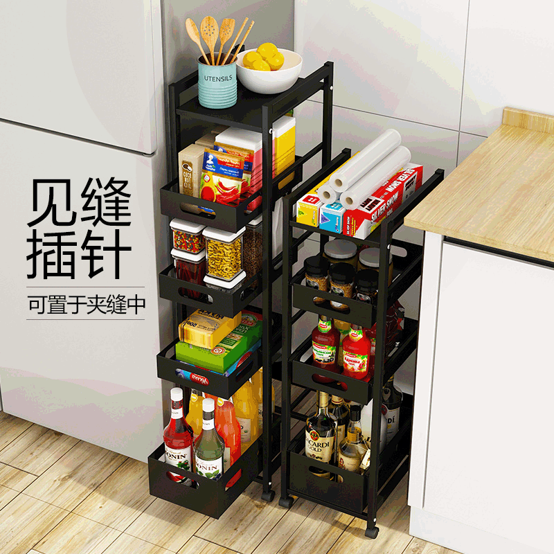 厨房用品2020亚马逊新品可移动带轮厨房三层夹缝置物架分层推车架