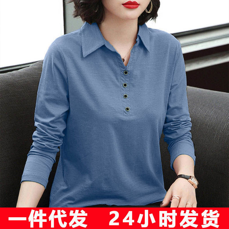 長袖棉T恤女寬松翻領秋冬2020新款韓版百搭女士polo大碼打底衫潮
