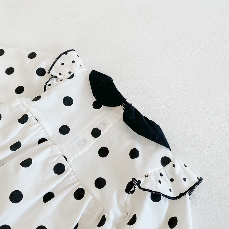 Ins2024 Spring Autumn Baby and Children's jumpsuit, women's baby polka dot long sleeved cotton triangle hoodie, crawling_voghion.com