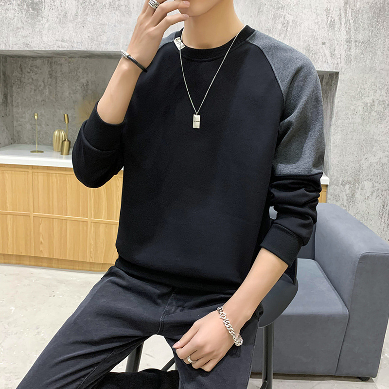 2022 New Men's Cotton Sweater Men's Contrasting Color Fashionable Autumn Clothes Youth Korean Long Sleeve Base Shirt LOGO