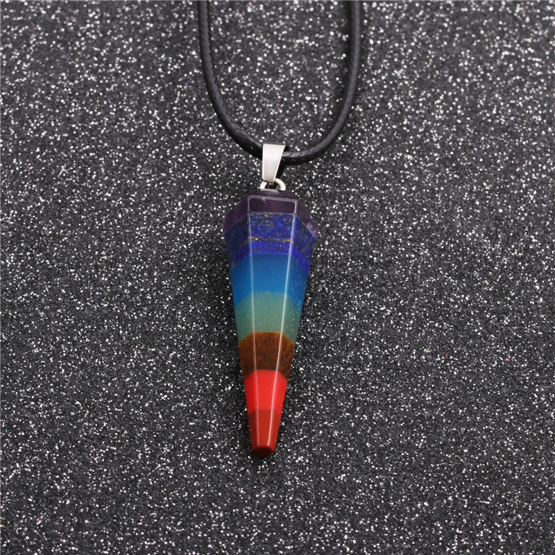 Fashion New Geometric Ethnic Style Wax Rope Colored Stone Pendant Necklace display picture 3